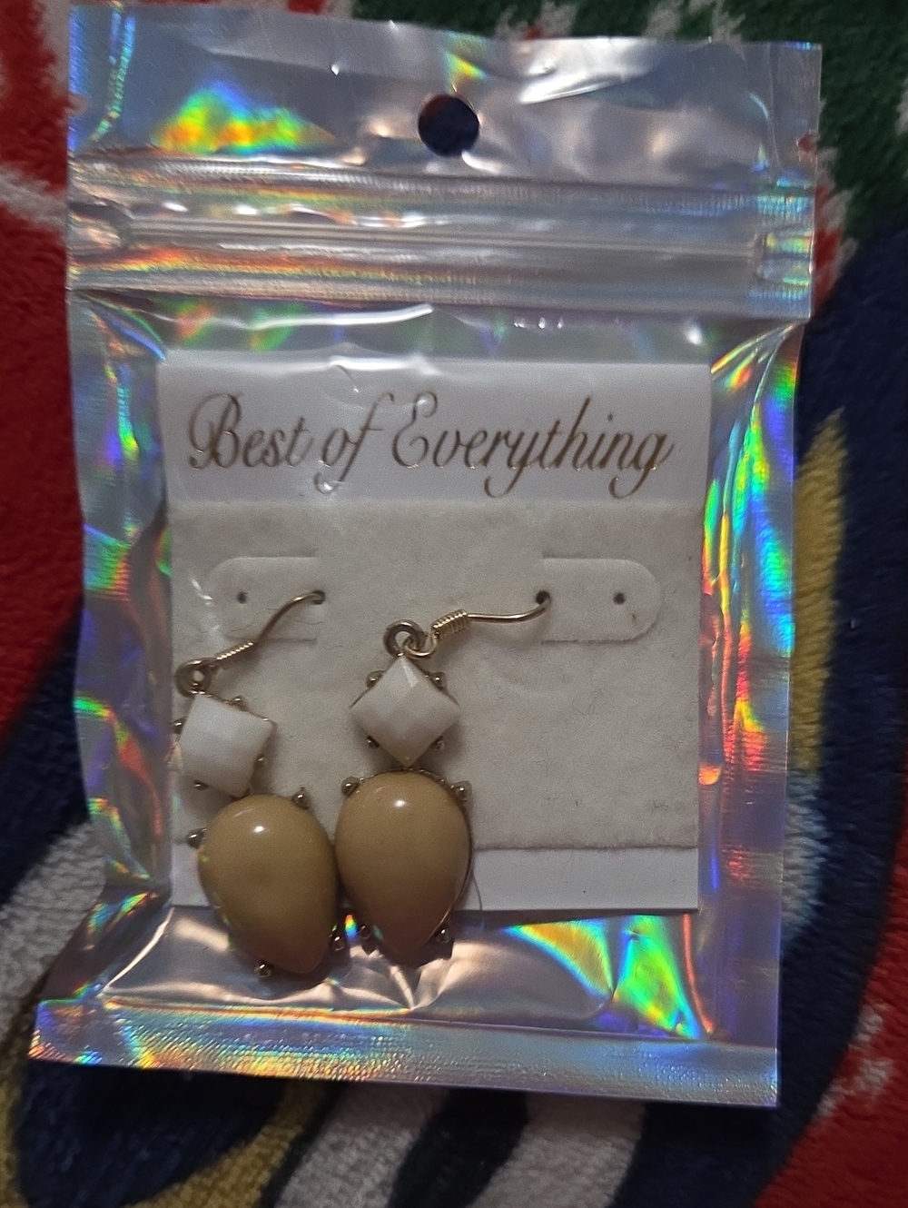 Gold-Tone Beige Teardrop Dangle Earrings New